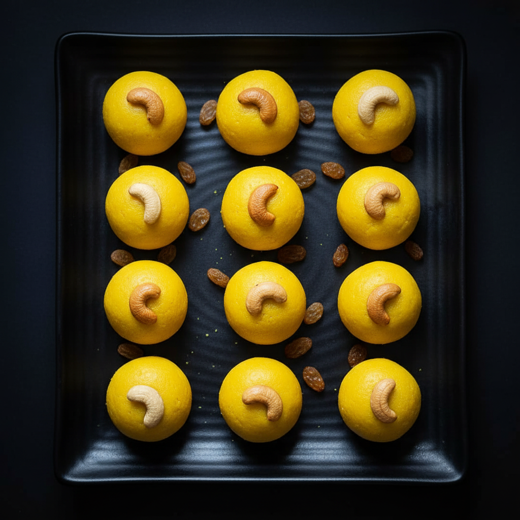 Besan Laddu on ceramic plate - top