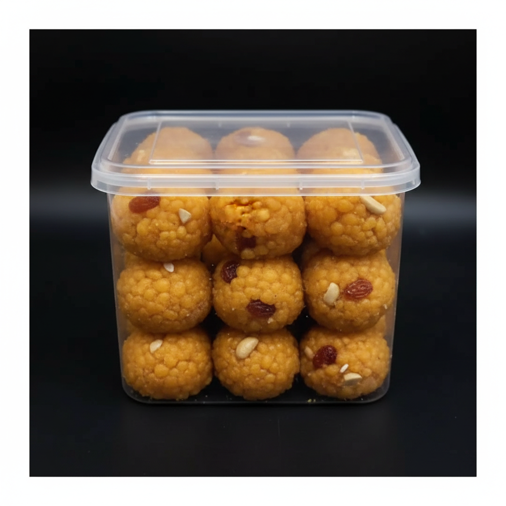 Boondi Laddu in plastic box - front