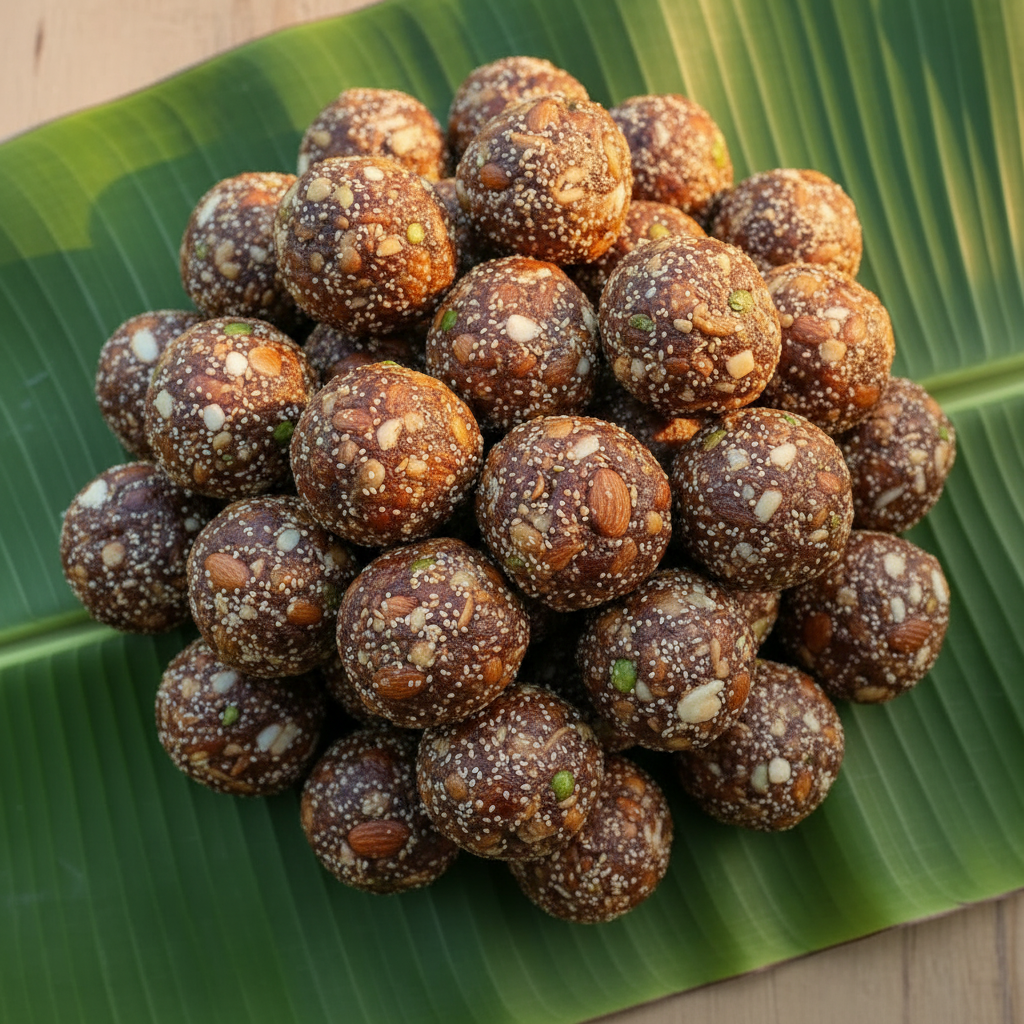 Dry Fruit Laddu on Banana Leaf