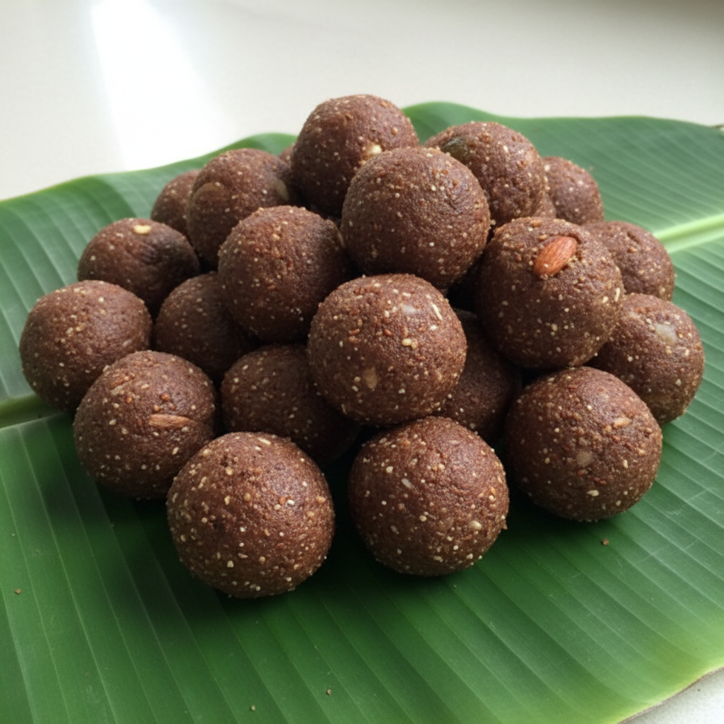 Dry Fruit Ragi Laddu on Banana Leaf