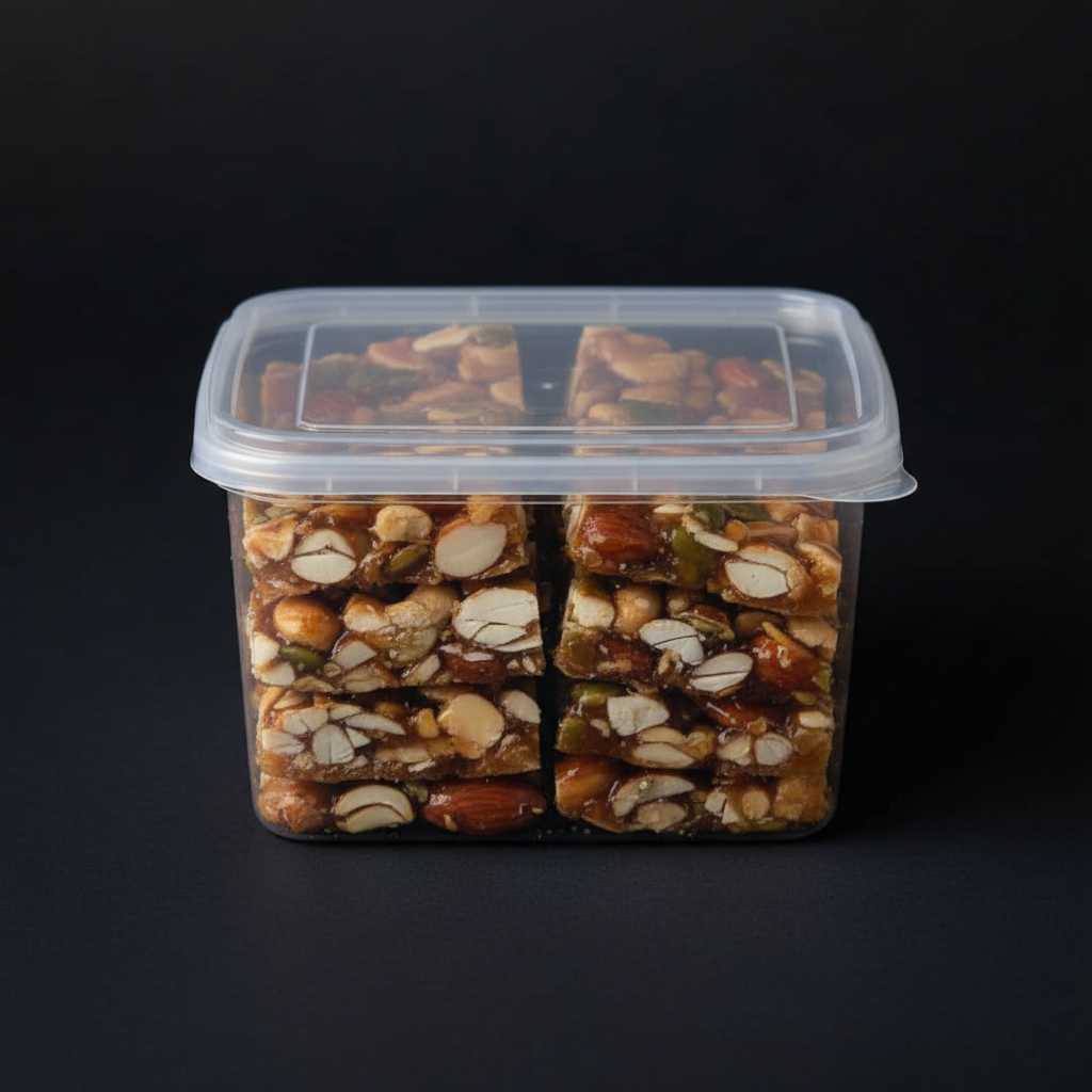 Dry Fruits Chikki in plastic box - front