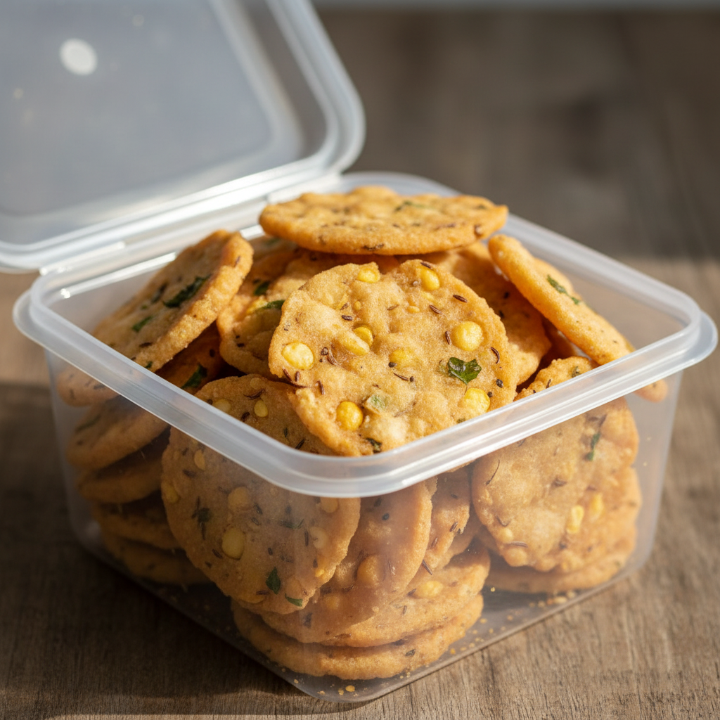 Chekkalu Appalu front view in open square plastic box