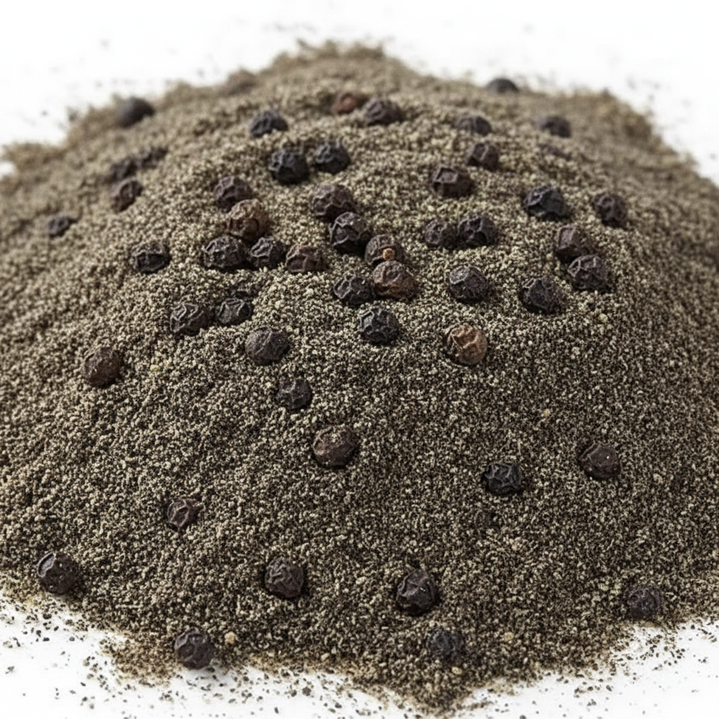 Black pepper powder bulk texture spread