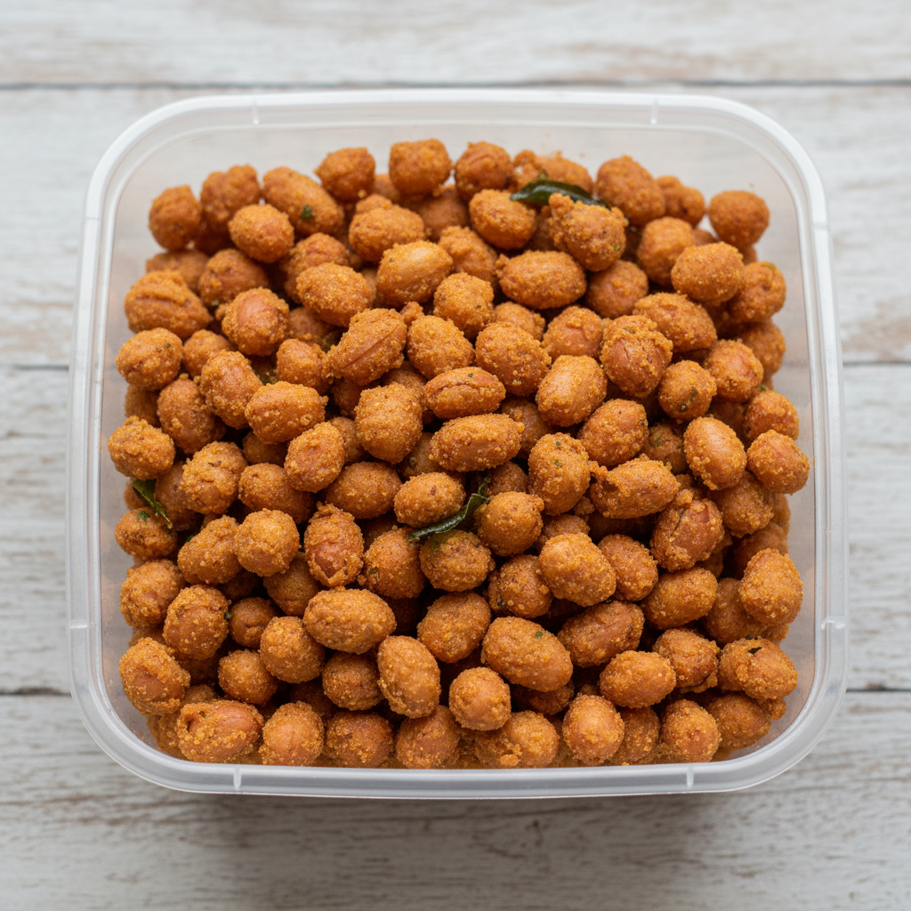 Palli Pakodi top view in open square plastic box