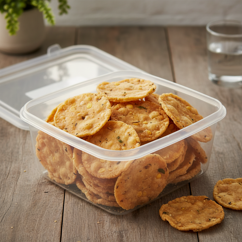 Chekkalu Appalu top view in open square plastic box