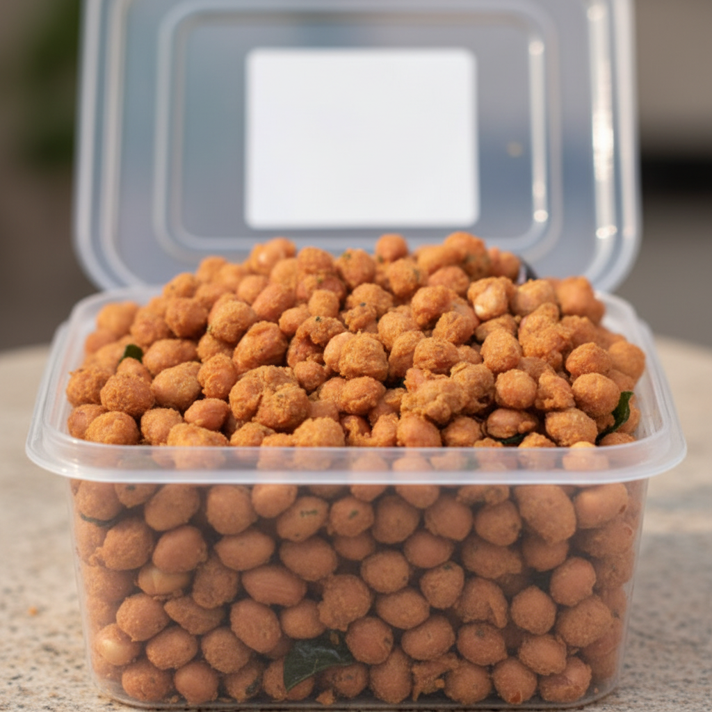 Palli Pakodi front view in open square plastic box