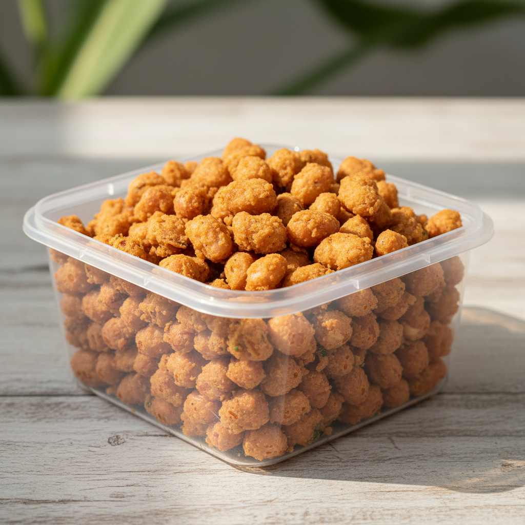 Palli Pakodi angle view in open square plastic box
