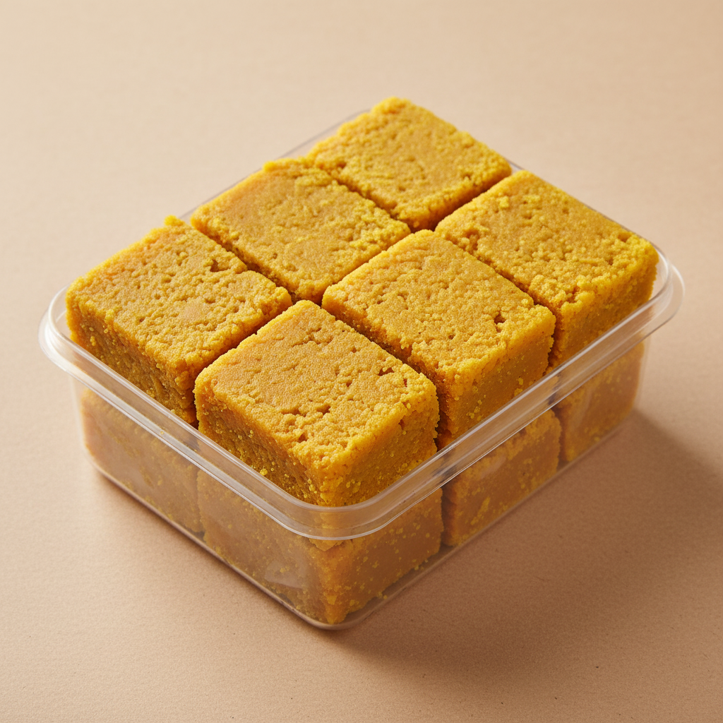 Mysore Pak in plastic box top view