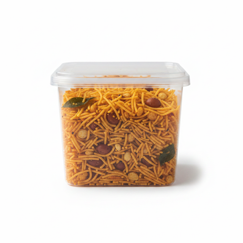 Andhra Mixture in plastic container front view
