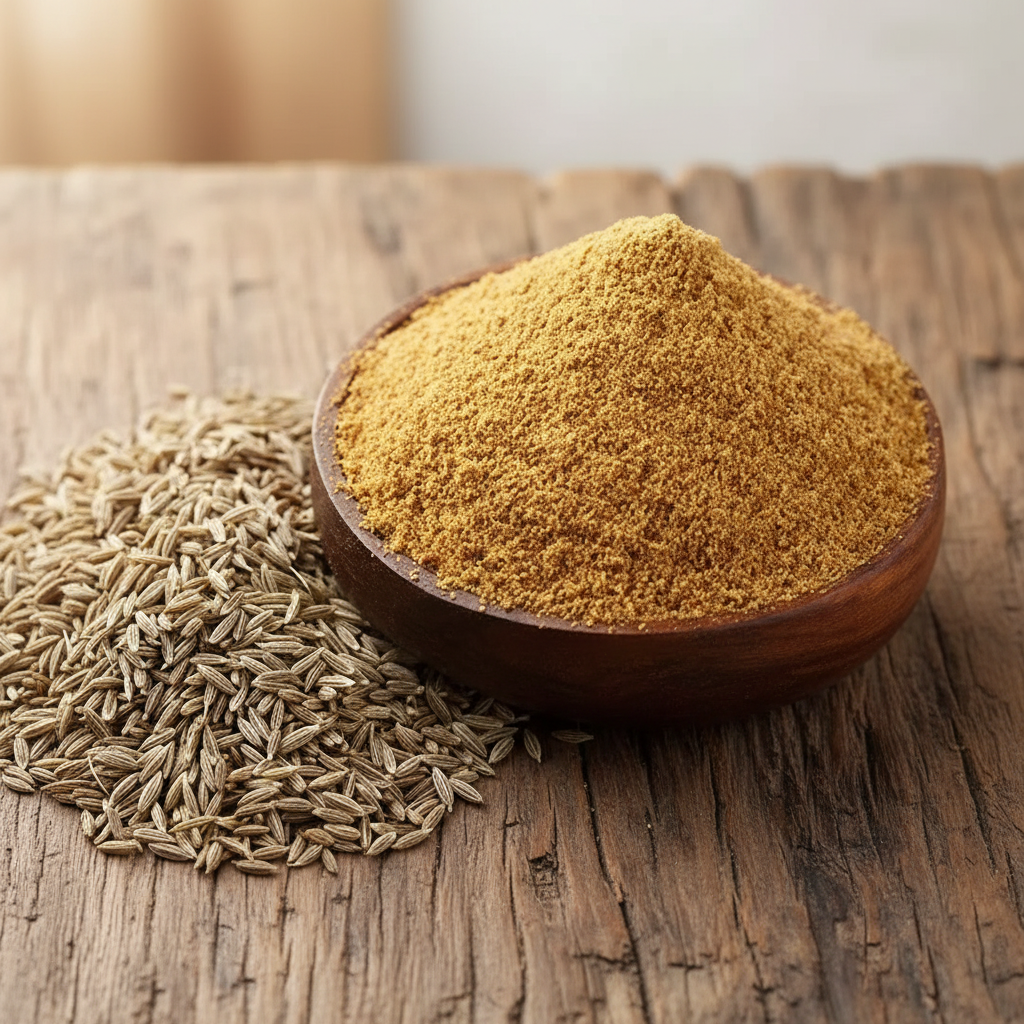 Jeera Powder in Wooden Bowl