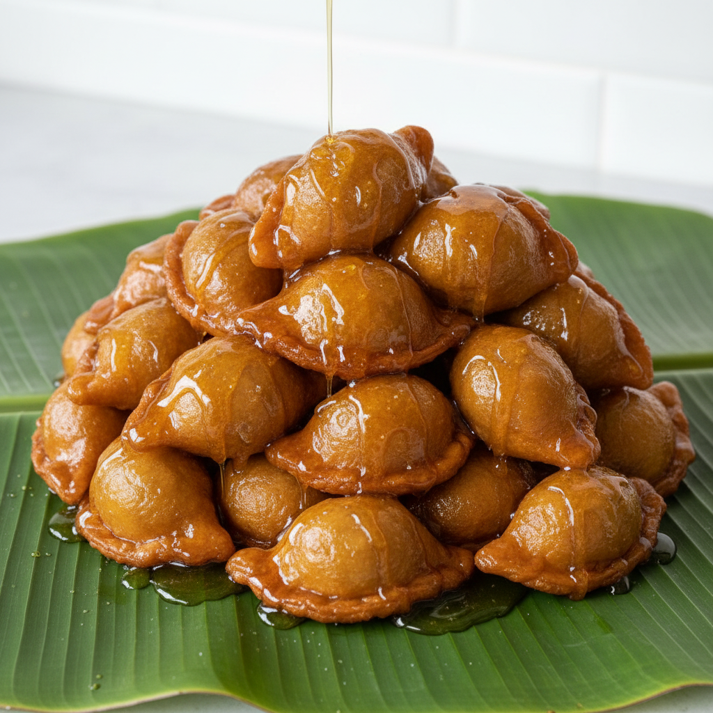 Kajjikayalu with Syrup on Banana Leaf