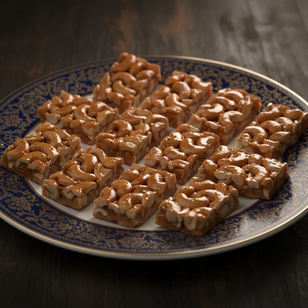 Kaju Chikki on ceramic plate - top