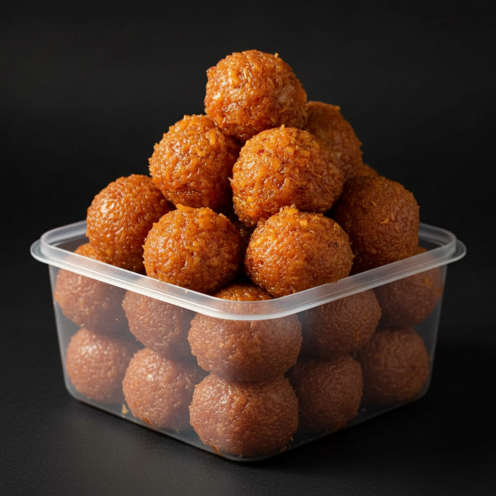 Kobbari Laddu in box angle view