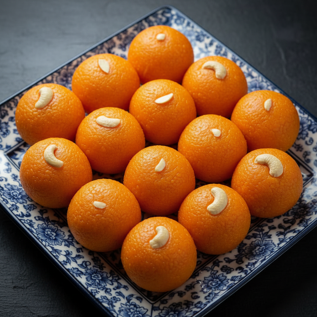 Motichoor Laddu on ceramic plate - top
