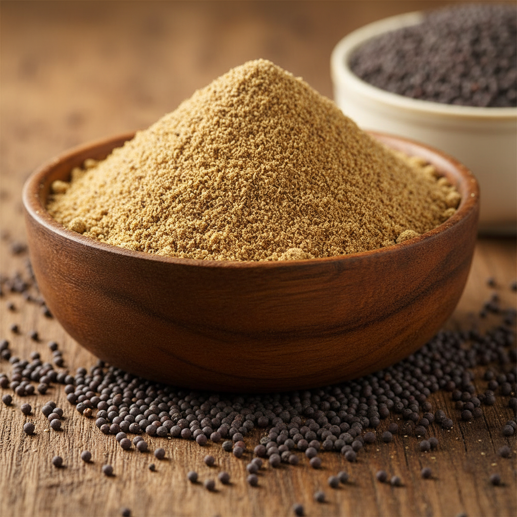 Mustard Powder in Wooden Bowl