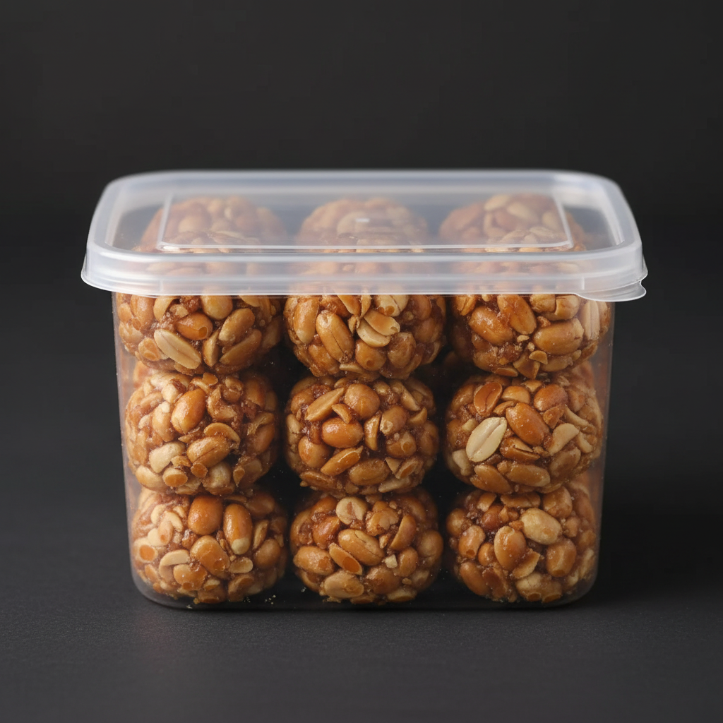 Peanut Laddu natural color - plastic box front