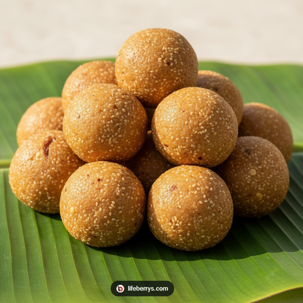 Peanut Laddu on Banana Leaf