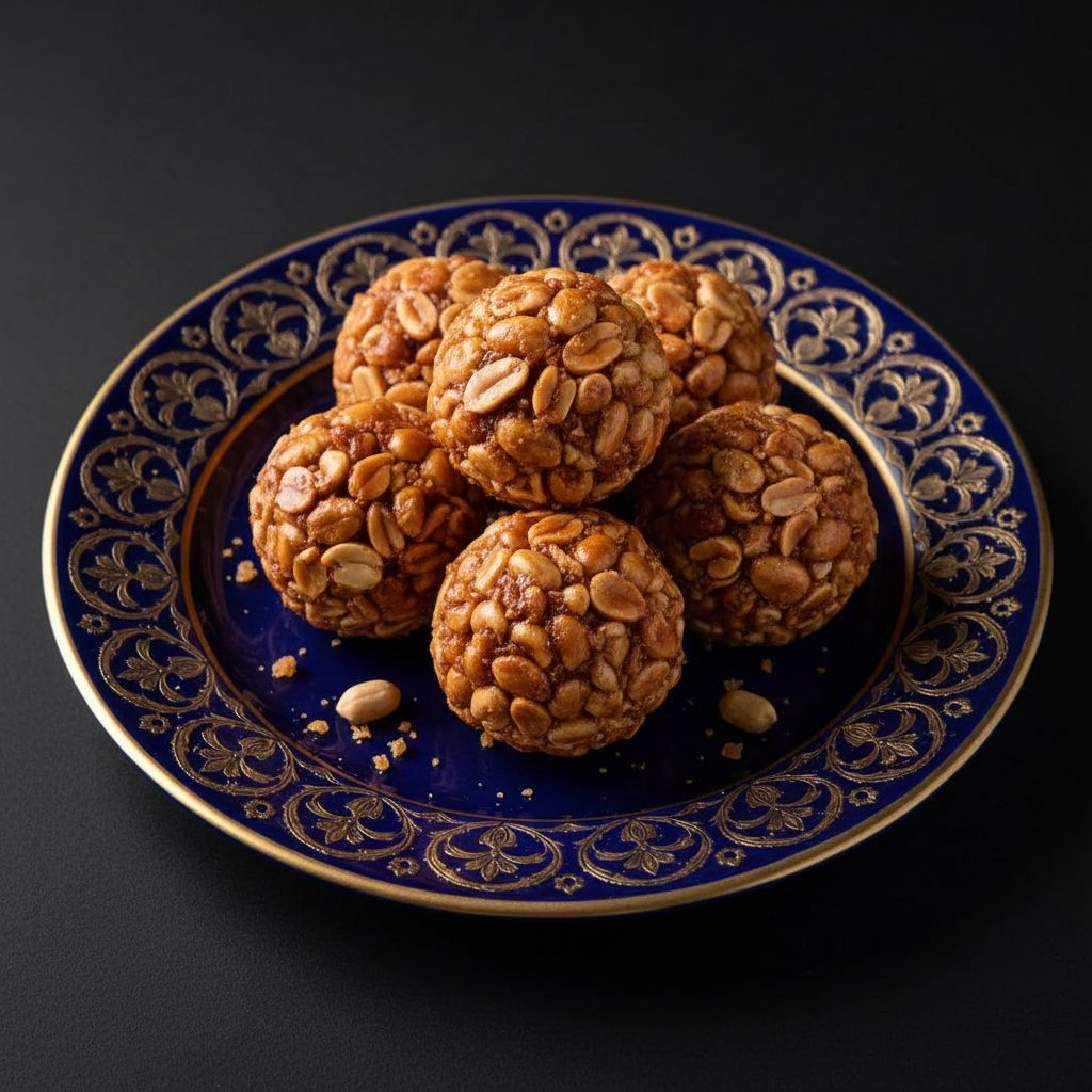 Peanut Laddu on ceramic plate - top