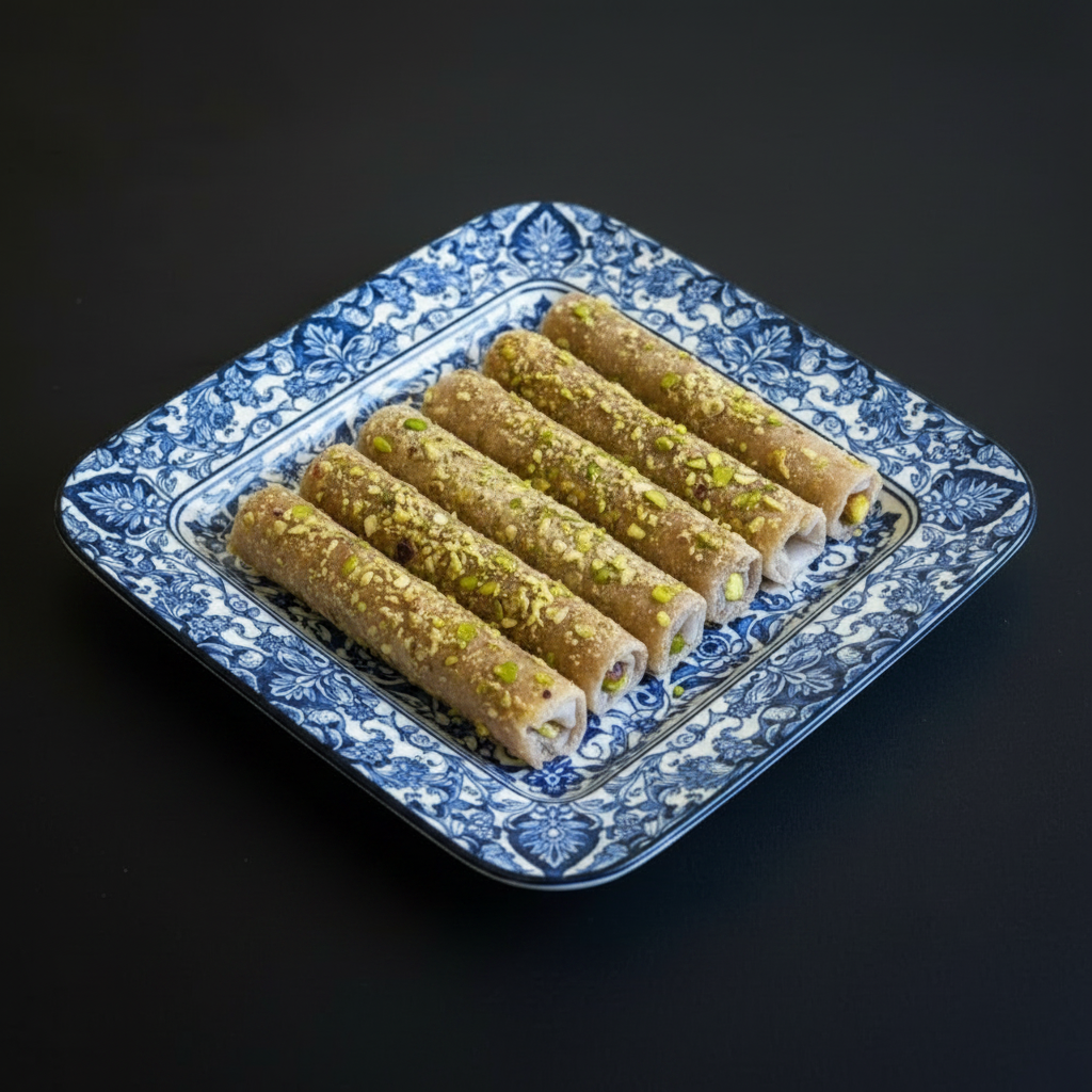 Putharekulu on decorative plate - square