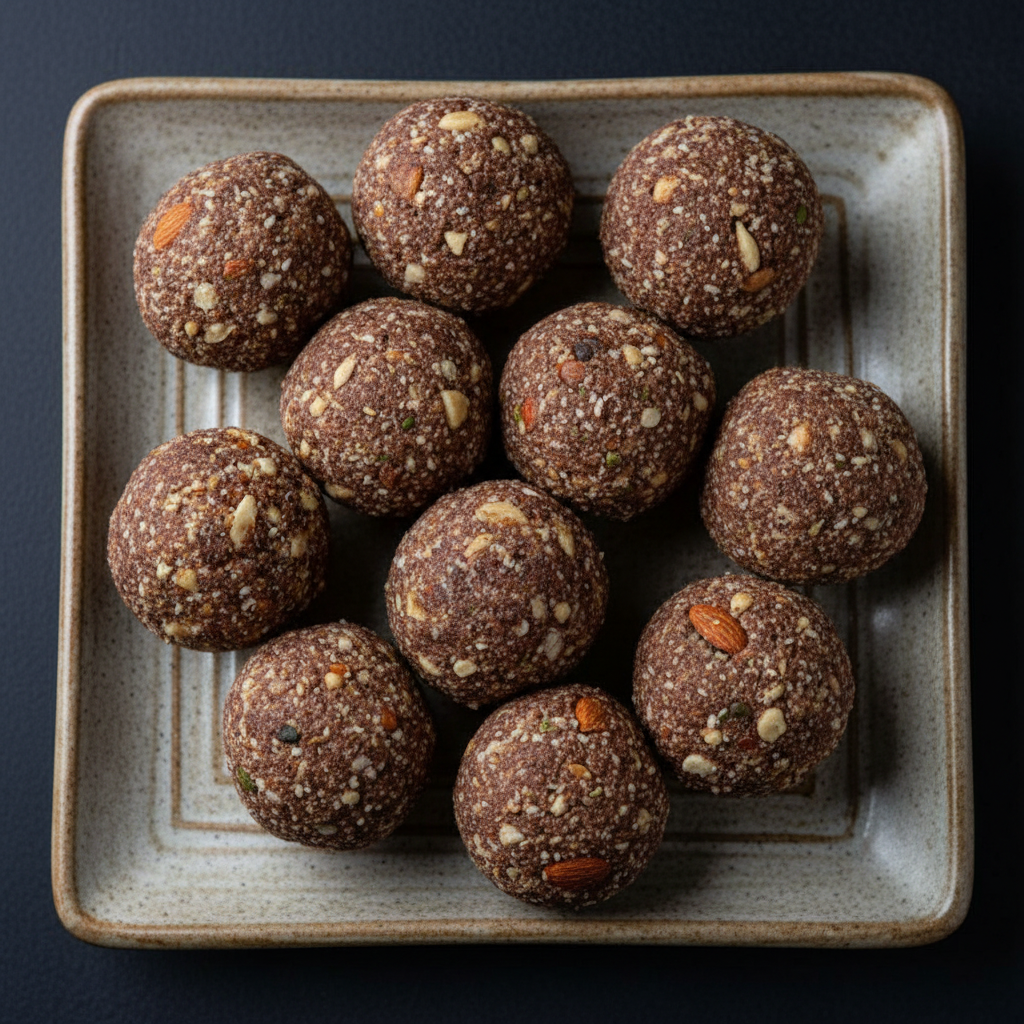 Raagi Laddu on ceramic plate - top