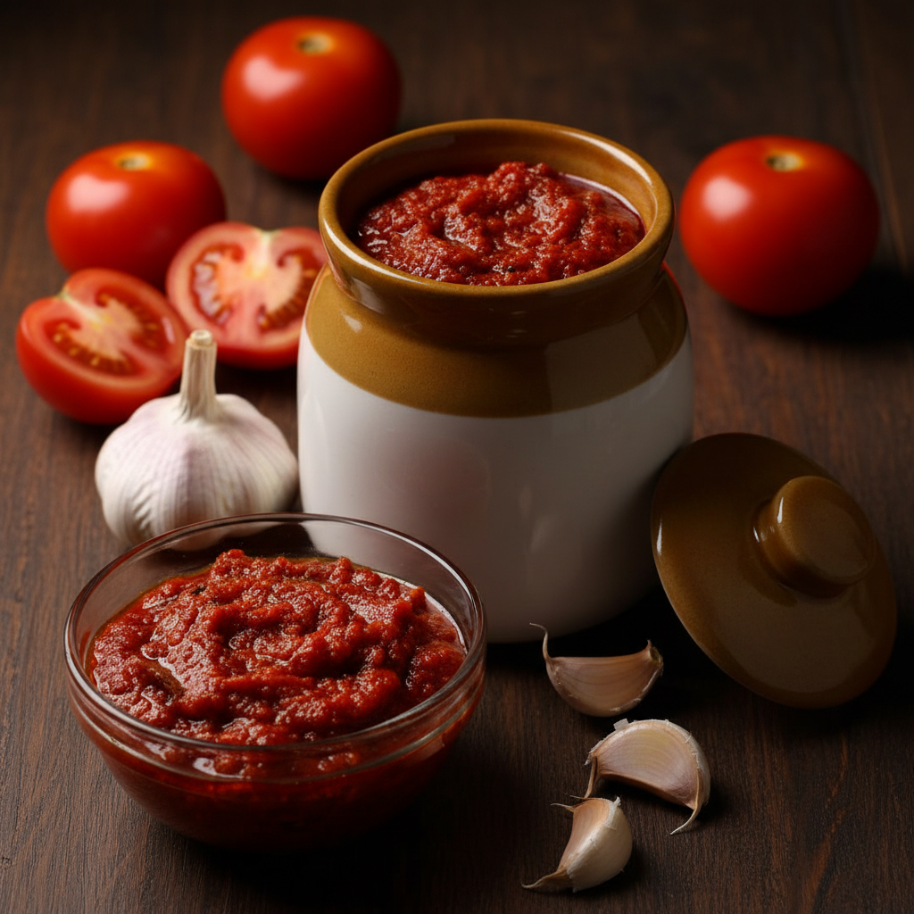 Tomato Garlic Pickle Jar & Bowl - Side Angle