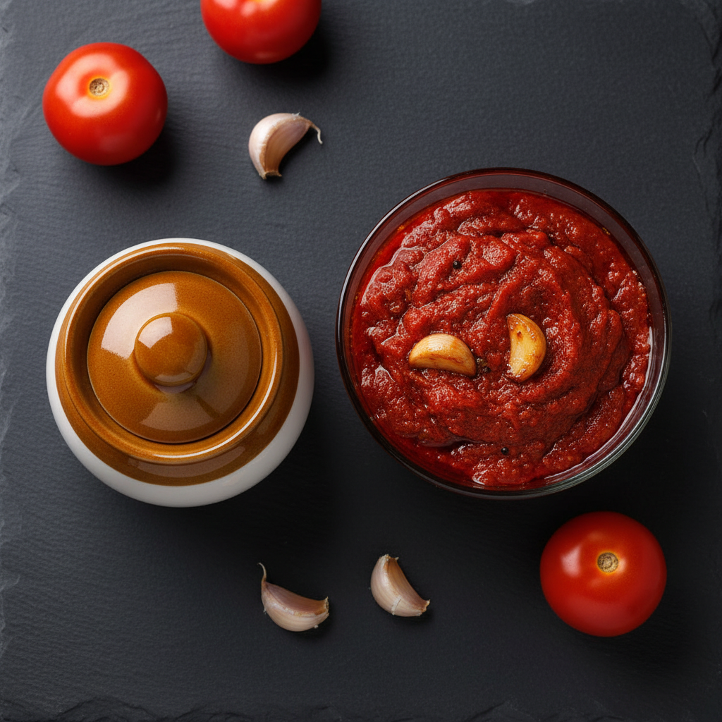 Tomato Garlic Pickle Jar & Bowl - Top Down